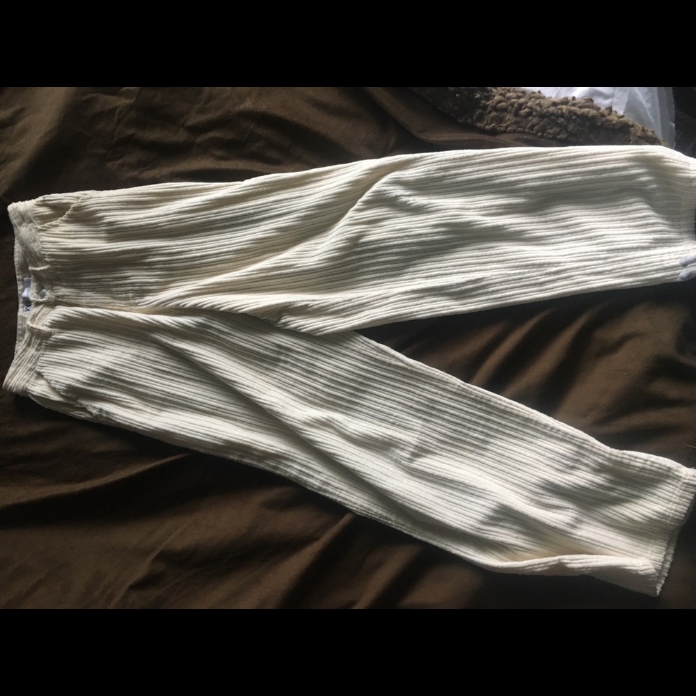 High Waisted Cream Corduroy Trousers